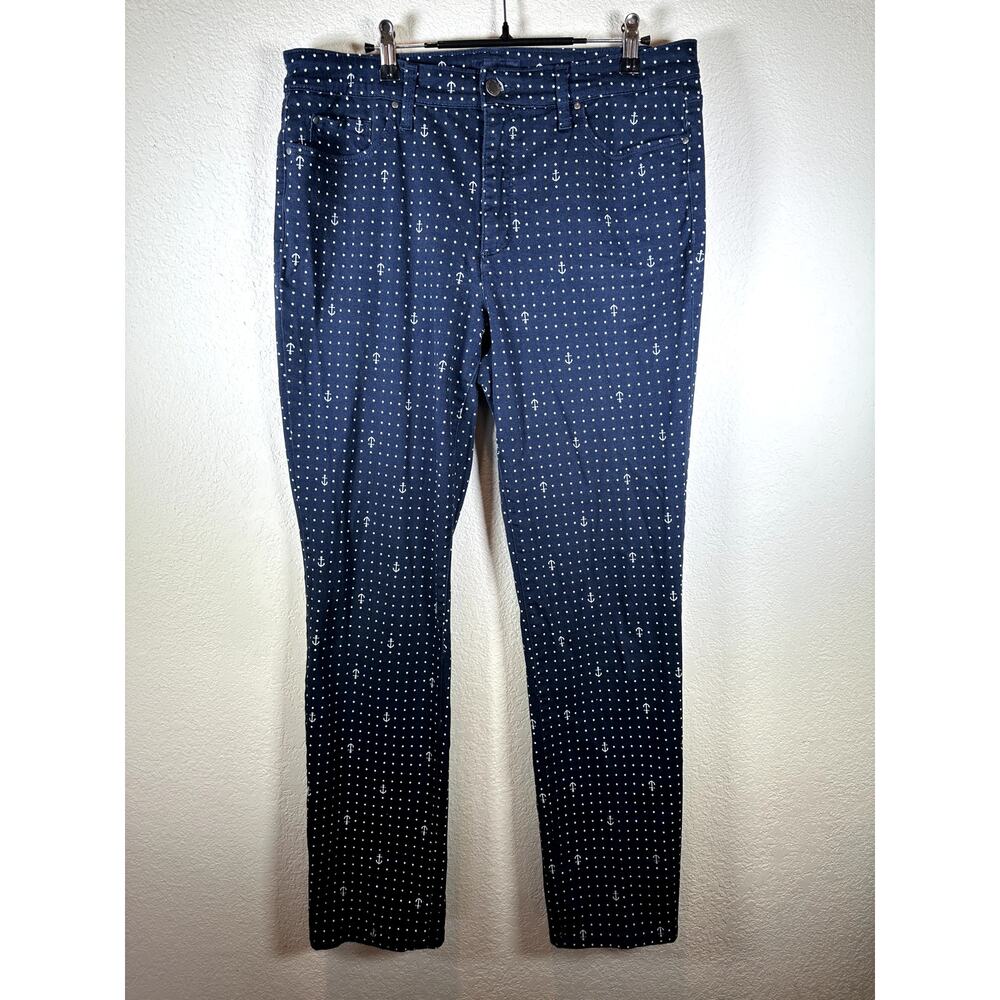 Charter Club Lexington Straight Pants Women’s 12 Navy Polka Dot & Anchor Print